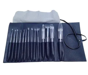 14 Pieces Brush Set with Black Case, Matte Black Handles