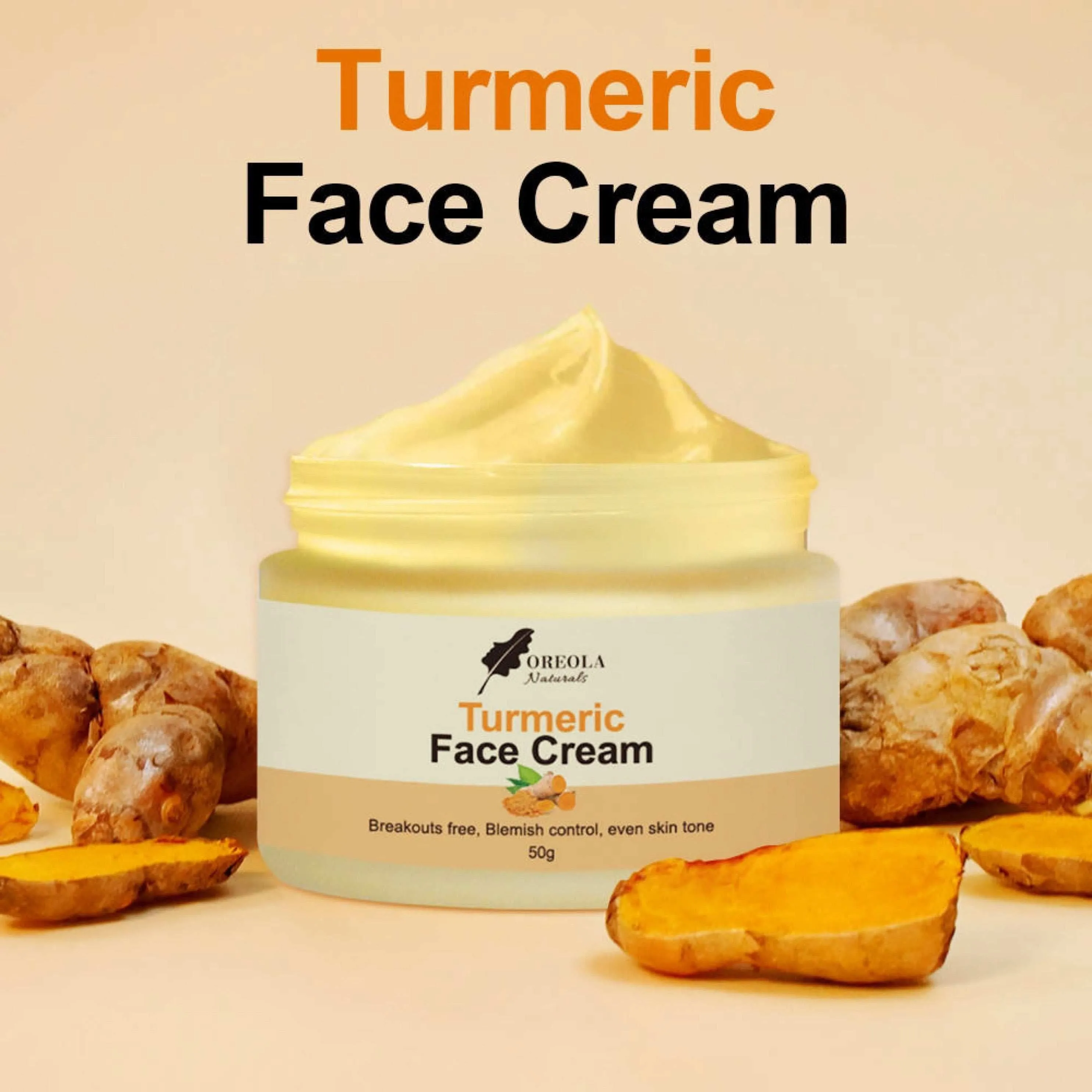 Turmeric Face Cream, Moisturizing, Glowing and Hydrating (50g) Ideal For All Skin Types by Oreola Naturals